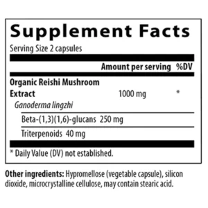 Organic Reishi Mushroom Capsules Supplement Facts Note