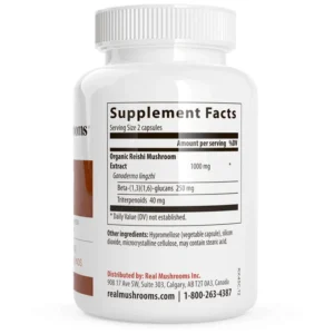 Real Mushroom Organic Reishi Mushroom Capsules Supplements Facts