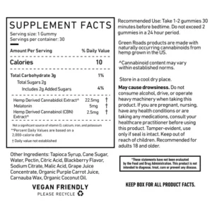 Green Roads Sleep Support Gummies 30ct 750mg Supplement Facts