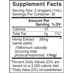 Charlottes Web Botanical Extract Oil 17mg 1mL Supplement Facts